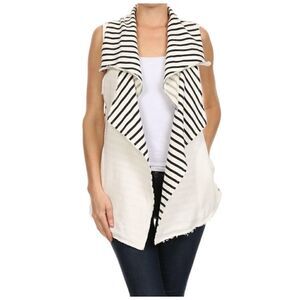 Mystree Striped Cotton Blend Terry Raw Hem Vest